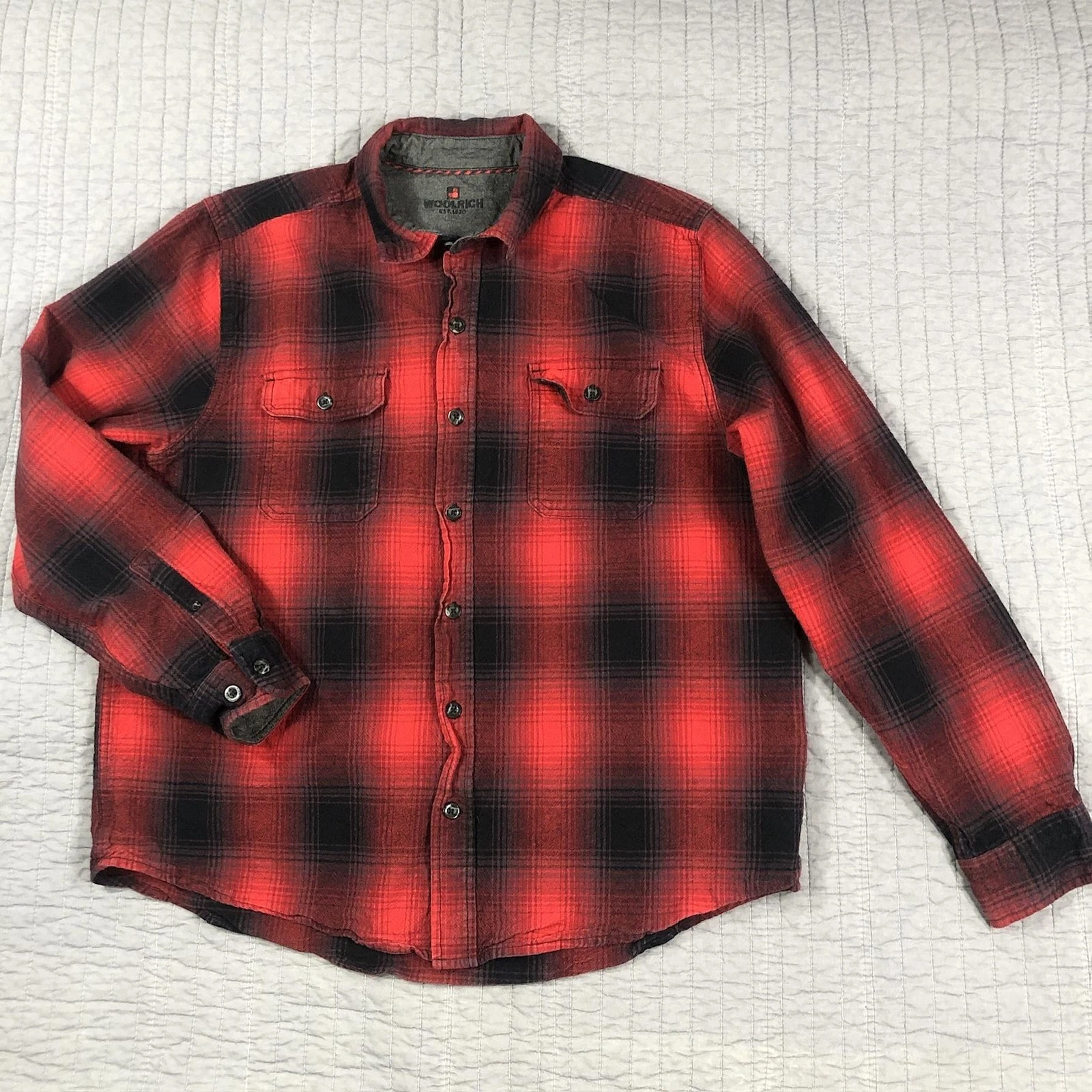 Woolrich Shirt Mens XL Red Black Plaid Flannel Button Front Cotton HMT06875