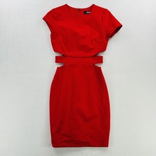 LuLu's Dress Womens XS Red Short Sleeve Cutout Waist Bodycon Sheath Cocktail