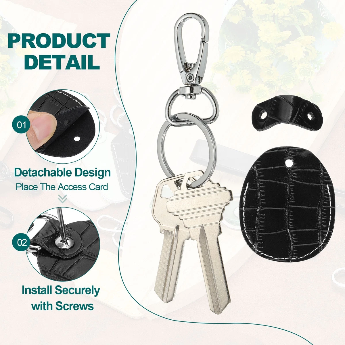 3 PIEZAS Cuero Llavero Llavero Cubierta RFID Llave Protector 1.85"x 2.17" Negro