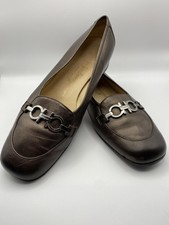 Salvatore Ferragamo Women's Brown Leather Loafers with Silver Hardware size 7