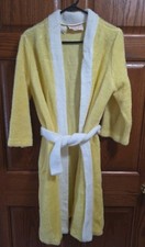 Vtg 60s 70s Sears At Home Robe Women Yellow White Fleece Long Bathrobe