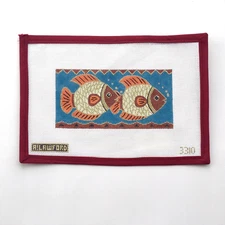 AMANDA LAWFORD Handpainted Needlepoint Canvas Orange Fish Eyeglass Case 18 Mesh