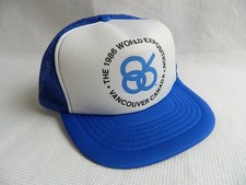 Vtg 1986 World Exposition Vancouver Canada Snap Back Trucker Hat Cap Blue Mesh