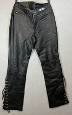 Harley Davidson Womens Size 8 /28 Black Leather Hook  Lace Rideing biker pants