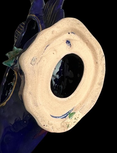 Vintage Table Lamp Fish in Glazed Ceramics Blue 21 cm - Picture 2 of 13