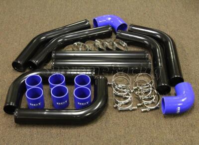 RDT 2.5'' UNIVERSAL 8PC BLACK ALUMINUM PIPING + BLUE COUPLERS EF EG EK DA DC2