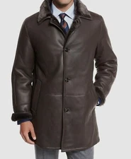 $2495 Gallotti men's Brown Leather / Shearling Fur Jacket Coat Eu 54 US 44 Large