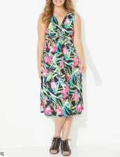Catherines Plus Floral Paradise Twist-Knot Fit & Flare Dress 2X 22/24