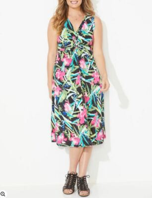 Catherines Plus Floral Paradise Twist-Knot Fit & Flare Dress 4X 30/32