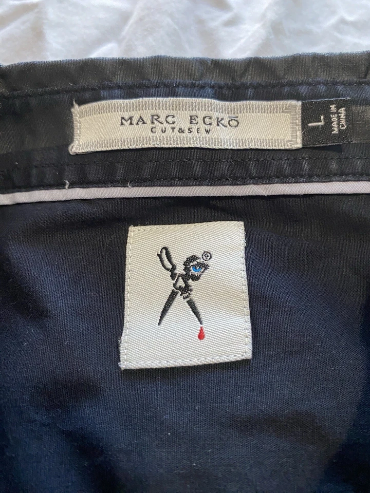 Camisa de vestir Marc Ecko corte y costura para hombre manga larga con botones talla grande negra Foto 4 de 4