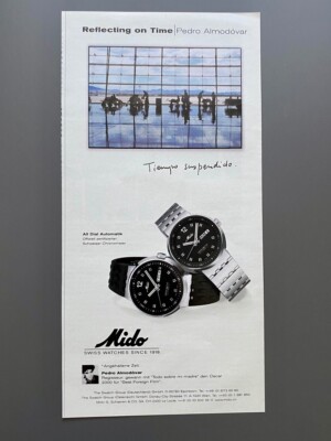 Mido All Dial Automatik Pedro Almodóvar  2002 Vintage Watch Ad Werbung Reklame