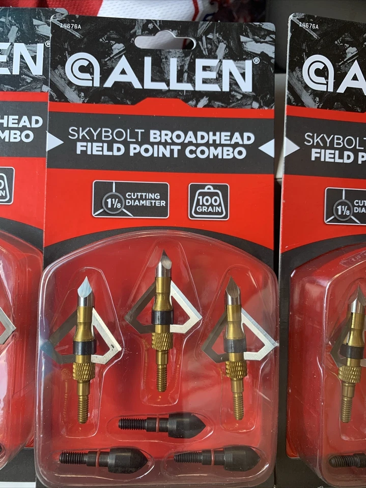 3pks ALLEN SKYBOLT BROADHEAD SET 100gr (3 PACKS) 1-1/8” CUT + FIELD POINT COMBO - Image 3 of 4