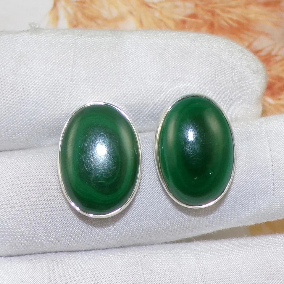 Натуральный малахит драгоценный камень 925 пробы запонки подарок на день рождения для него - Изображение 3 из 4