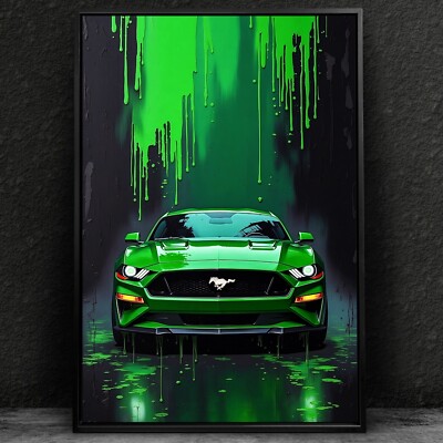   Wandbild, FORD MUSTANG - Abstrakt Grün Auto Acrylglas, Leinwand, Poster Bilder