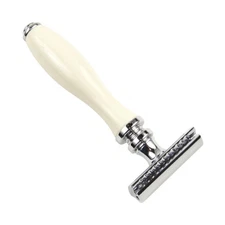 Parker 111W Classic White Resin Handle Safety Razor & 5 Double Edge Blades