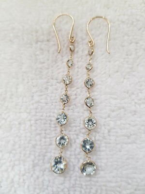 14 Karat Gelbgold Aquamarin Ohrringe allmählich 6 mm 5 mm 4 mm 3 mm mit Leverback 