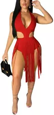 Yeshire Women's Halter Sexy V Neck Bandage Bodysuits Romper 1pc Jumpsuits Red XL