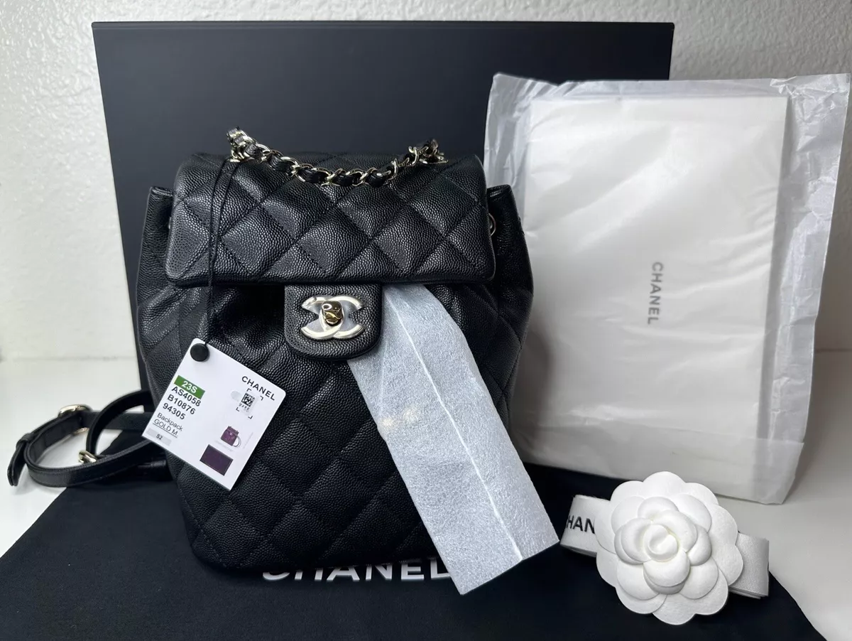 NWT 23S Chanel Classic Backpack Black Caviar with Gold Hardware