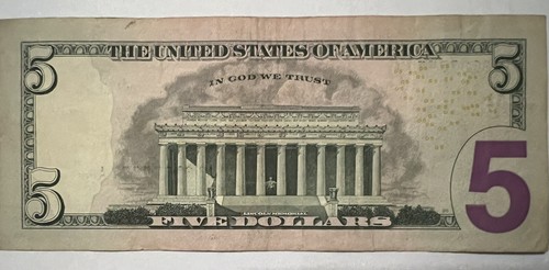 2009 JB $5 Dollar Fancy Serial Number Lucky 77777-5 In A Row - Picture 2 of 2