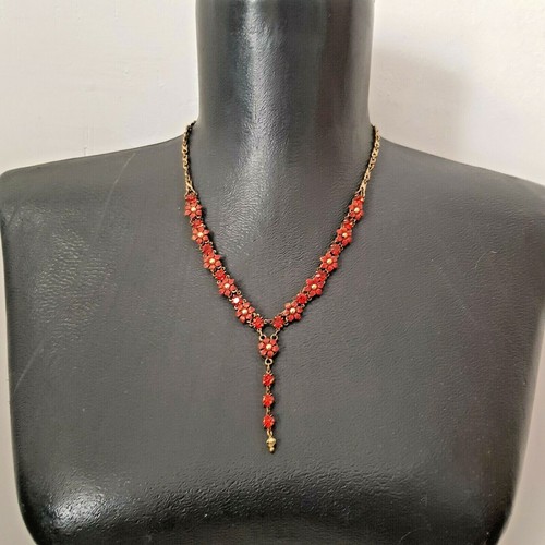 Michal Negrin necklace NEW Red-Orange Swarovsky Crystals signed - 第 1/9 張圖片