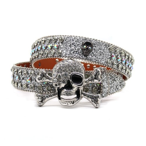 Women Men Western Rhinestone Belt Crystal Studded Cowgirl Cowboy Skull Punk Belt - Picture 1 of 29