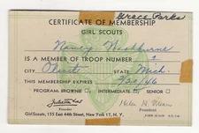 1946 Girl Scouts membership card, Olivet, Michigan