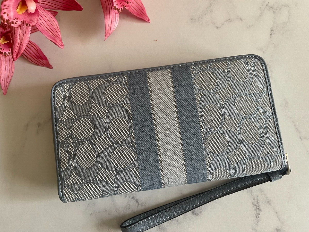 Coach C9073 Dempsey Patch Large Phone Wallet Wristlet Marble Blue