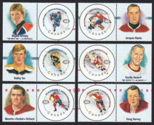 NHL STARS-1 = HOCKEY = SET OF 6 with 6 TABS Canada 2000 #1838a-f MNH - Zdjęcie 1 z 1