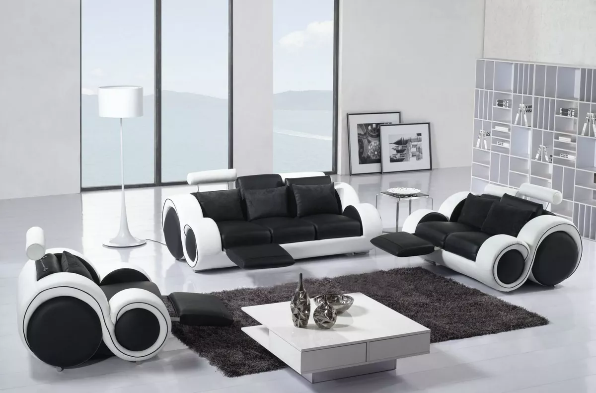 Leather Couch New 3 2 Seater Set Design Modern Sofa Black White