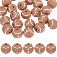 25PCS Sports Rugby Beads 15mm Silicone for DIY Crafts/Bracelet Light Brown 
