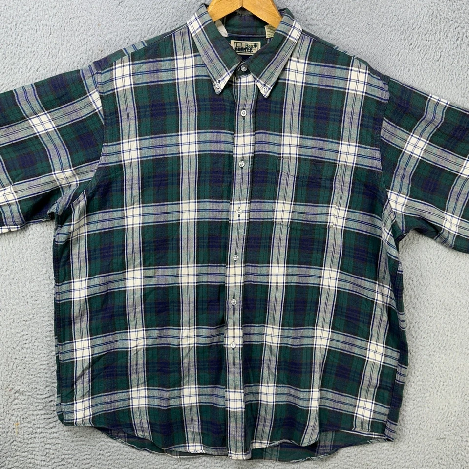 ВИНТАЖНЫЙ L.L. Рубашка фланелевая на пуговицах мужская XL синяя клетчатый карман сделано в США - Изображение 3 из 4