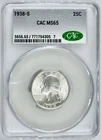 1938-S Washington Quarter CAC MS 65 Blast White CACG 25C
