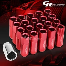 RED 16 LUG+4 LOCK NUT+ADAPTERS M12X1.25 20OD 60MM TALL SPLINE STYLE ALUMINUM
