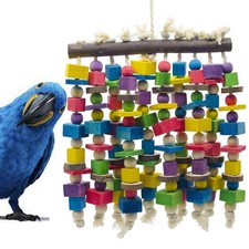 Large Bird Parrot Chewing Toy - Multicolored Natural Wooden Blocks Bird Parro...