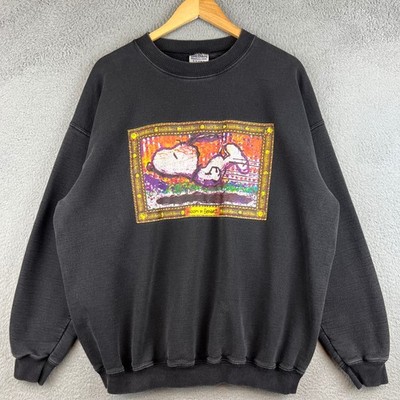 Vintage Mens Snoopy by Everhart Graphic Sweatshirt XL Black Peanuts Crewneck XL