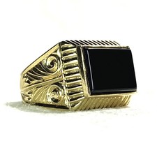18K Gold Black Onyx Scroll Ring SIZE 9