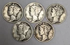 Mercury Silver Dimes 5 Different Date