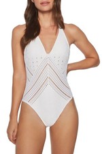 Robin Piccone 180315 Clarissa One-Piece Swimsuit Sz 10 White