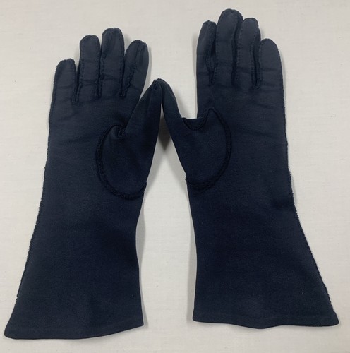 Vintage Blue Long Eyelet Design Soft Fabric Evening Party Long Gloves - Picture 6 of 7