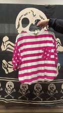 Kimberly Lane Pink White Striped Star Pocket T-Shirt Womens Medium Short Sleeve