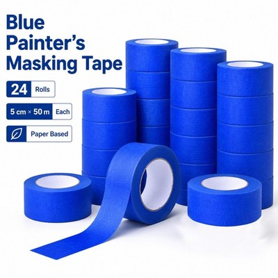 24 Rolls Blue Painters Masking Tape 2'' X 164ft Walls Painting For Wood Glass