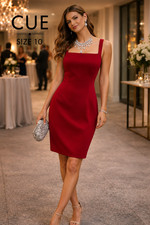 Cue Red Sleeveless Square Neck Pencil Dress Size 10 Cocktail Work Occasion