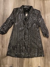 Fashion Nova Black Silver Dress Jacket Size XL - Brand New - Metallic 3/4 Sleeve