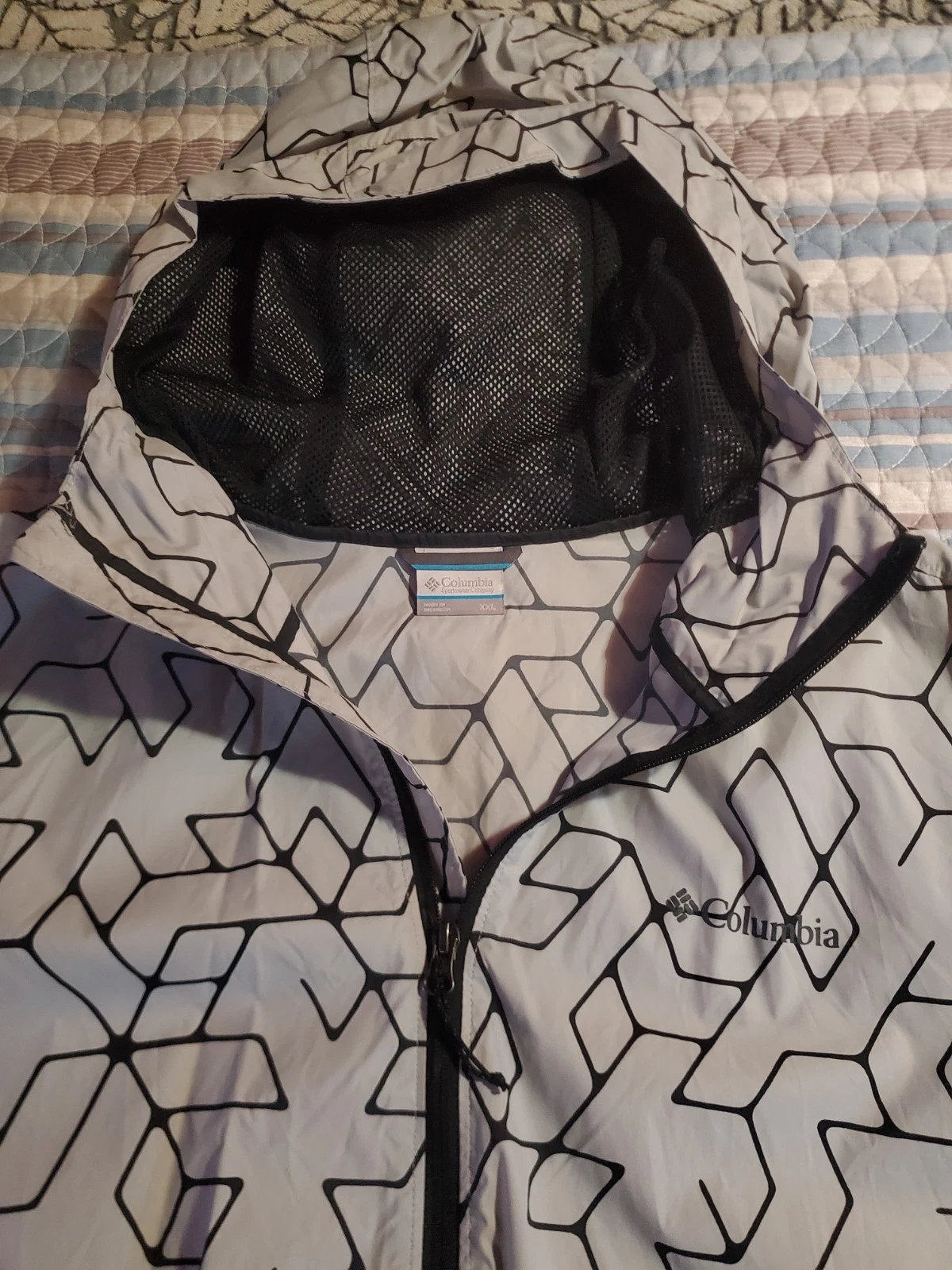 Columbia Gray Black Hooded Lightweight Full Zip Windbreaker Men’s XXL