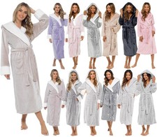 Ladies Hooded Fleece Robes Winter Super Soft Luxury Warm Cosy Dressing Gowns