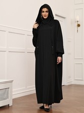 Muslim Women Abaya Solid Color Loose Long Dress Hooded Kaftan Islam Dubai Party