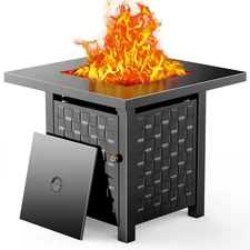 28" Propane Fire Pit Table 2-in-1 50000 BTU w/ Lid & Lava Rocks, Square Design