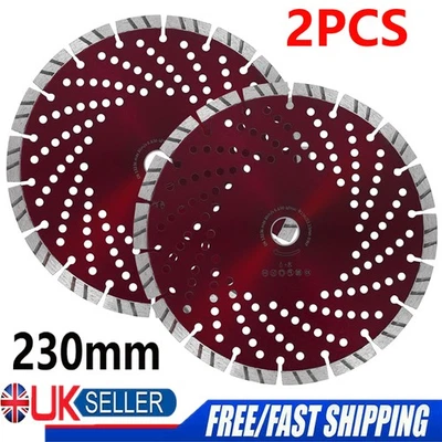 1-2x 230mm Diamond Cutting Discs 9" Angle Grinder Blade Tile Stone Concrete Tool