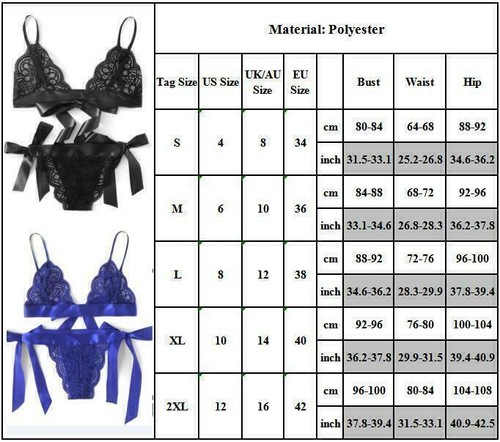 Womens Sexy Lingerie Lace Bra Thong Bowknot Underwear Nightwear Sleepwear Set - Picture 6 of 17