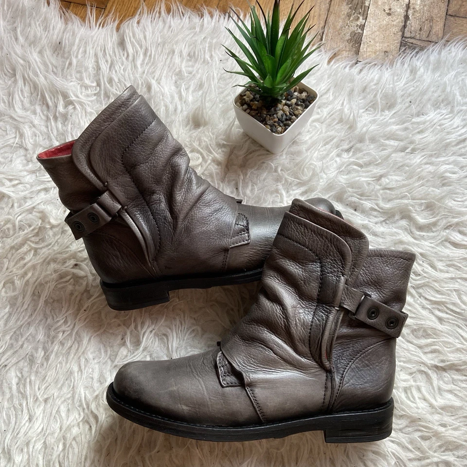 Botines Buffalo London para mujer de cuero gris con cremallera lateral Y2K 38 Foto 2 de 4